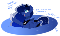 Size: 1924x1169 | Tagged: safe, artist:pixelyte, princess luna, alicorn, duck, duck pony, pony, cute, pegaduck, solo