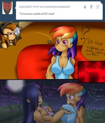 Size: 826x967 | Tagged: safe, artist:reneesdetermination, rainbow dash, twilight sparkle, ask human twijack, humanized