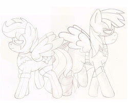 Size: 2240x1800 | Tagged: safe, artist:blackbewhite2k7, rainbow dash, scootaloo, pegasus, pony, batman, crossover, nightwing, older, parody, sketch, teenager, wip