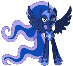 Size: 900x815 | Tagged: safe, artist:cuttycommando, nightmare moon, princess luna, alicorn, pony, alternate universe, angry, armor, duality, nightmare luna, role reversal, simple background, solo, spread wings, transparent background, wings