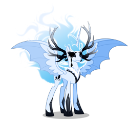 Size: 5000x4630 | Tagged: safe, artist:orin331, princess cadance, alicorn, bat pony, bat pony alicorn, pony, absurd resolution, alternate universe, antlers, black sclera, dancerverse, female, hybrid wings, mare, mournful frost, nightmare cadance, nightmarified, simple background, solo, transparent background