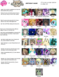 Size: 1150x1499 | Tagged: safe, derpibooru import, applejack, derpy hooves, discord, fluttershy, king sombra, lord tirek, pinkie pie, princess celestia, princess flurry heart, princess luna, queen chrysalis, rainbow dash, rarity, spike, starlight glimmer, twilight sparkle, spoiler:s06, amelius, bianca, birthday game, cherubim, coco (legend of legacy), eloise (legend of legacy), exploitable meme, filmia, garnet, golem, king of adventurers, legend of legacy, liber, lilith, meme, meurs, owen, shadow giant, stickbug sentinel, text