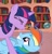 Size: 696x719 | Tagged: safe, screencap, rainbow dash, twilight sparkle, pegasus, pony, double rainboom, out of context