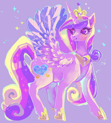 Size: 632x700 | Tagged: safe, artist:njeekyo, princess cadance, alicorn, pony, blushing, color porn, eyestrain warning, female, heart eyes, mare, purple background, simple background, solo, sparkles, wingding eyes