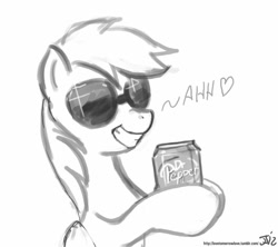 Size: 800x711 | Tagged: safe, artist:johnjoseco, rainbow dash, pegasus, pony, dr pepper, grayscale, monochrome, sunglasses