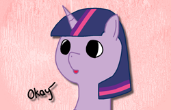 Size: 1224x786 | Tagged: safe, artist:thepristineeye, derpibooru import, twilight sparkle, dialogue, okay, open mouth, simple background, solo