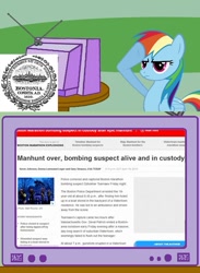 Size: 563x771 | Tagged: safe, rainbow dash, pegasus, pony, boston, boston bombing, boston marathon, boston marathon bombing, exploitable meme, rainbow dash salutes, salute, text, tv meme