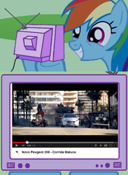 Size: 563x771 | Tagged: safe, rainbow dash, pegasus, pony, commercial, exploitable meme, peugeot, tv meme, wacky races