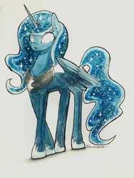 Size: 600x799 | Tagged: safe, artist:penny-wren, princess luna, alicorn, pony, glowing eyes, solo, traditional art, watercolor painting