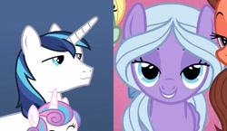 Size: 1860x1080 | Tagged: safe, edit, edited screencap, screencap, fond feather, princess flurry heart, shining armor, pony, unicorn, shipping, shipping domino