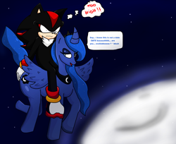 Size: 1516x1236 | Tagged: safe, artist:soul-yagami64, princess luna, alicorn, pony, crossover, crossover shipping, shadow the hedgehog, shipping, sonic the hedgehog (series)