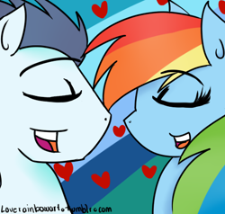 Size: 461x439 | Tagged: safe, artist:loverainbow, rainbow dash, soarin', pegasus, pony, 30 minute art challenge, female, heart, male, shipping, soarindash, straight