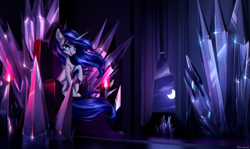 Size: 2000x1189 | Tagged: safe, artist:vincher, gleaming shield, shining armor, pony, unicorn, crystal, female, mare, moon, nightmare, nightmarified, rule 63, solo