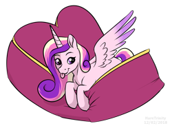 Size: 943x703 | Tagged: safe, artist:haretrinity, princess cadance, alicorn, pony, crown, cute, cutedance, female, jewelry, mare, pillow, regalia, simple background, smiling, solo, tongue out, transparent background