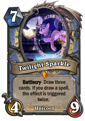 Size: 400x573 | Tagged: safe, derpibooru import, twilight sparkle, pony, unicorn, card, crossover, hearthstone, mage, magic, trading card