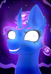 Size: 2500x3600 | Tagged: safe, artist:isorrayi, princess luna, alicorn, pony, bust, galaxy mane, glowing eyes, high res, portrait, solo