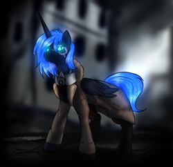 Size: 2066x2000 | Tagged: safe, artist:not-ordinary-pony, princess luna, alicorn, pony, clothes, commission, female, glowing eyes, glowing mane, mare, point commission, solo