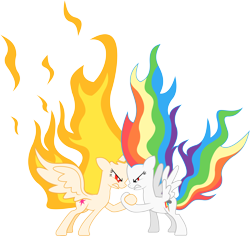 Size: 10584x10000 | Tagged: safe, artist:livehotsun, derpibooru import, rainbow dash, twilight sparkle, twilight sparkle (alicorn), alicorn, pegasus, pony, absurd resolution, female, mane of fire, mare, rapidash, rapidash twilight, simple background, super mode, super rainbow dash, transparent background, vector