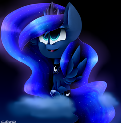 Size: 1024x1042 | Tagged: safe, artist:purediamond360, artist:rainbowpowermlp, princess luna, alicorn, pony, chibi, cloud, night, solo