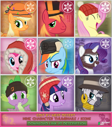 Size: 1500x1700 | Tagged: safe, artist:ahmadridhwan, derpibooru import, applejack, big macintosh, fluttershy, pinkie pie, rainbow dash, rarity, spike, twilight sparkle, zecora, dragon, earth pony, pegasus, pony, unicorn, zebra, demoman, engineer, hat, heavy, male, medic, parody, pyro, scout, sniper, soldier, spy, stallion, team fortress 2, winter