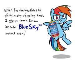 Size: 1170x937 | Tagged: safe, artist:grilledcat, rainbow dash, pegasus, pony, endorsement, female, mare, product placement, simple background, soda can, solo, white background