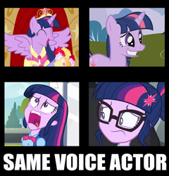 Size: 600x624 | Tagged: safe, derpibooru import, sci-twi, twilight sparkle, twilight sparkle (alicorn), unicorn twilight, alicorn, unicorn, equestria girls, friendship games, captain obvious, exploitable meme, meme, same voice actor, subversion