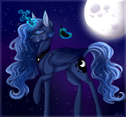 Size: 1515x1403 | Tagged: safe, artist:holoriot, princess luna, alicorn, pony, crown, crying, jewelry, magic, moon, night, regalia, sad, solo