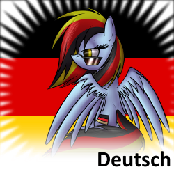 Size: 250x250 | Tagged: safe, artist:n1de, rainbow dash, pegasus, pony, deutsch, german, rainbow deutsch, spoilered image joke