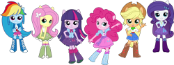 Size: 11000x4130 | Tagged: safe, artist:gabrielwoj, derpibooru import, applejack, fluttershy, pinkie pie, rainbow dash, rarity, twilight sparkle, equestria girls, .svg available, absurd resolution, clothes, doll, equestria girls minis, simple background, skirt, tanktop, toy, transparent background, vector