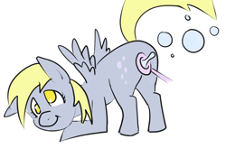 Size: 1000x700 | Tagged: safe, artist:ponchuzn, derpy hooves, pegasus, pony, blowing bubbles, bubble, fart, farting bubbles, female, mare, solo