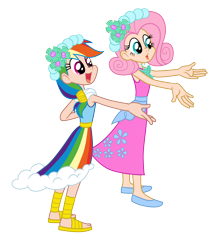 Size: 2500x2844 | Tagged: safe, artist:trinityinyang, fluttershy, rainbow dash, a canterlot wedding, humanized, scene interpretation