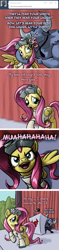 Size: 640x2704 | Tagged: safe, artist:giantmosquito, fluttershy, iron will, pegasus, pony, ask-dr-adorable, clothes, comic, dr adorable, duo, evil laugh, female, goggles, lab coat, mare, muahaha!