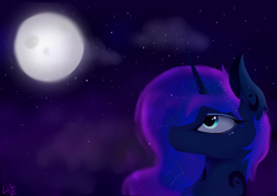 Size: 1024x724 | Tagged: safe, artist:lacunah, princess luna, alicorn, pony, moon, night, solo