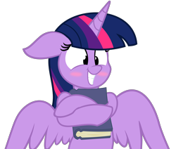 Size: 6432x5460 | Tagged: safe, artist:heir-of-rick, artist:slb94, derpibooru import, twilight sparkle, twilight sparkle (alicorn), alicorn, pony, absurd resolution, adorkable, blushing, book, bookhorse, cute, dork, female, mare, simple background, smiling, solo, transparent background, twiabetes, vector