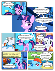 Size: 612x792 | Tagged: safe, artist:newbiespud, edit, edited screencap, screencap, rainbow dash, rarity, twilight sparkle, unicorn twilight, pegasus, pony, unicorn, comic:friendship is dragons, friendship is magic, book, comic, eyes closed, female, floppy ears, glowing horn, grin, hooves, horn, levitation, magic, mare, screencap comic, smiling, telekinesis, wings