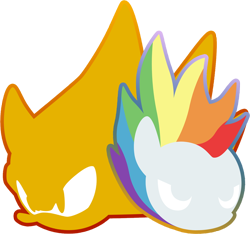 Size: 850x795 | Tagged: safe, artist:fuzon-s, rainbow dash, pegasus, pony, crossover, duo, logo, simple background, sonic the hedgehog (series), style emulation, super rainbow dash, super sonic, transparent background