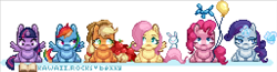 Size: 2310x603 | Tagged: safe, artist:zombie, derpibooru import, applejack, fluttershy, pinkie pie, rainbow dash, rarity, twilight sparkle, twilight sparkle (alicorn), alicorn, earth pony, pegasus, pony, unicorn, mane six, pixel art, wip