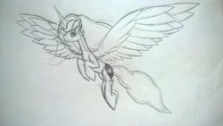 Size: 3072x1728 | Tagged: safe, artist:gaarawatkins, princess luna, alicorn, pony, monochrome, sketch, solo, traditional art