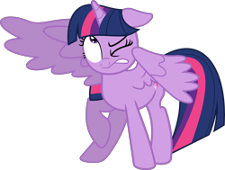 Size: 8000x6052 | Tagged: safe, artist:speedox12, derpibooru import, twilight sparkle, twilight sparkle (alicorn), alicorn, pony, the hooffields and mccolts, absurd resolution, female, mare, one eye closed, raised leg, solo, spread wings