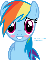 Size: 618x792 | Tagged: safe, edit, rainbow dash, pegasus, pony, blushing, bronybait, cute, simple background, vector, white background