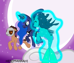 Size: 1010x860 | Tagged: safe, artist:herumankahi, princess luna, oc, oc:estevangel, oc:silvernaqua, mermaid, merpony, seapony (g4), aquapony, lunar republic, silvangel