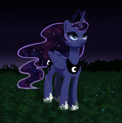 Size: 1038x1045 | Tagged: safe, artist:friendshipishorses, princess luna, alicorn, pony, female, mare, meadow, night, solo