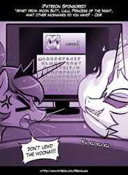 Size: 755x1024 | Tagged: safe, artist:lumineko, daybreaker, princess luna, alicorn, pony, cross-popping veins, female, filly, mare, monochrome, not for sexual, pure unfiltered evil, sisters, smiling, unamused, woona, younger