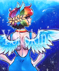 Size: 500x604 | Tagged: safe, artist:yokokins, artist:youkai-yoko, rainbow dash, eared humanization, humanized, solo, traditional art, winged humanization