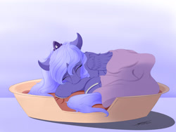 Size: 4000x3000 | Tagged: safe, artist:skitsroom, princess luna, alicorn, pony, female, filly, mare, sleeping, solo, woona, younger