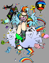 Size: 900x1150 | Tagged: safe, artist:mandycabral, rainbow dash, cloud, humanized, solo, winged humanization