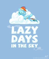 Size: 1000x1200 | Tagged: safe, artist:kp-shadowsquirrel, rainbow dash, pegasus, pony, cloud, lazy days in the sky, sleeping, solo, text