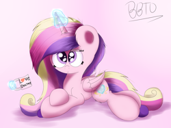 Size: 3565x2660 | Tagged: safe, artist:bronybehindthedoor, princess cadance, alicorn, pony, coffee mug, lying down, mug, solo