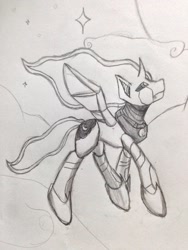 Size: 960x1280 | Tagged: safe, artist:cloudnova-art, princess luna, pony, robot, robot pony, monochrome, solo, species swap, spread wings, traditional art, wings