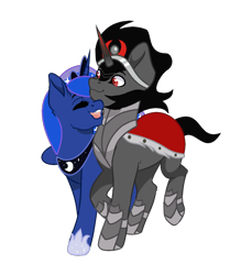 Size: 884x1056 | Tagged: dead source, safe, artist:hollowbae, king sombra, princess luna, alicorn, pony, unicorn, female, hoof shoes, lumbra, male, shipping, simple background, straight, transparent background